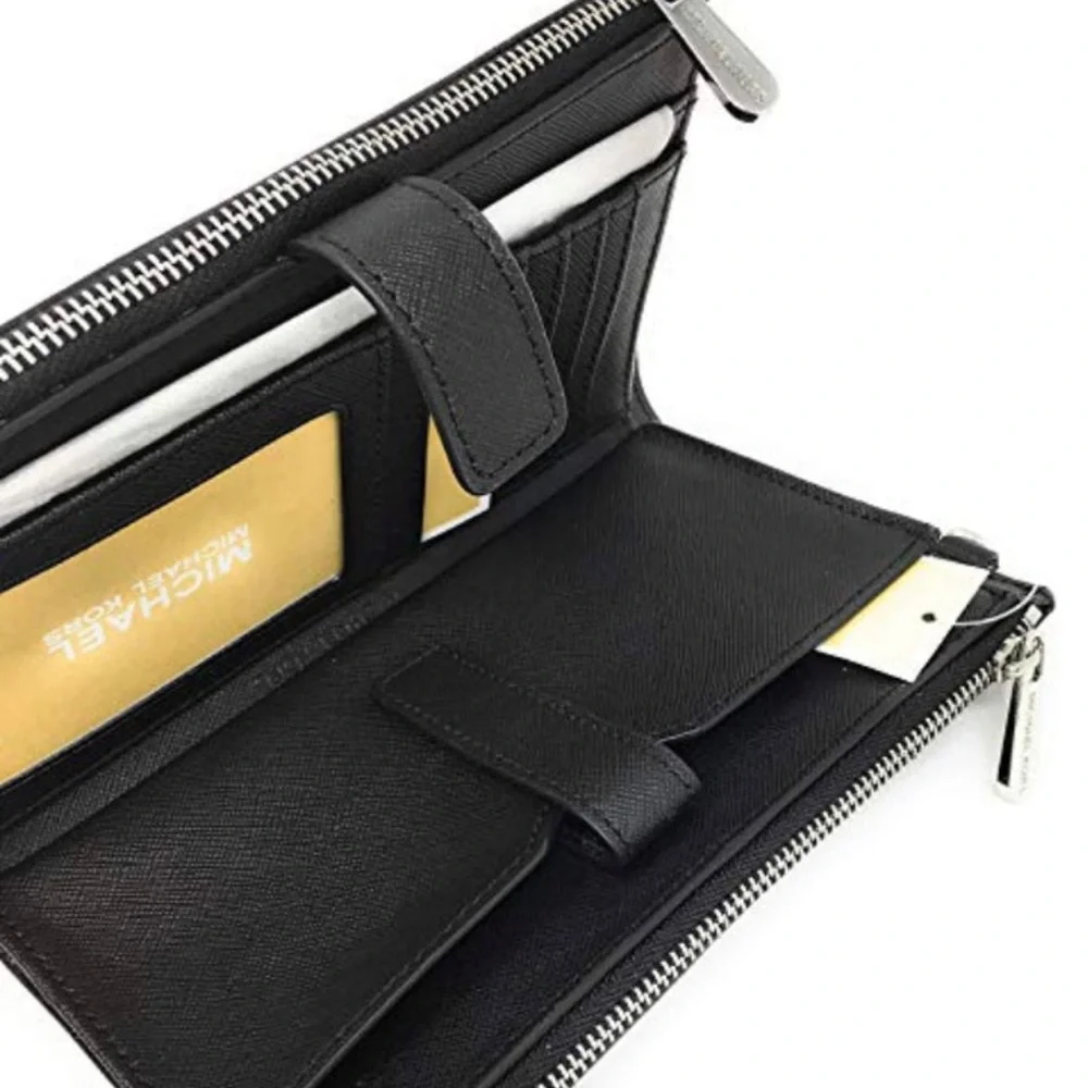 Michael Kors Jet Set Double Zip Wristlet Phone Wallet Black MK